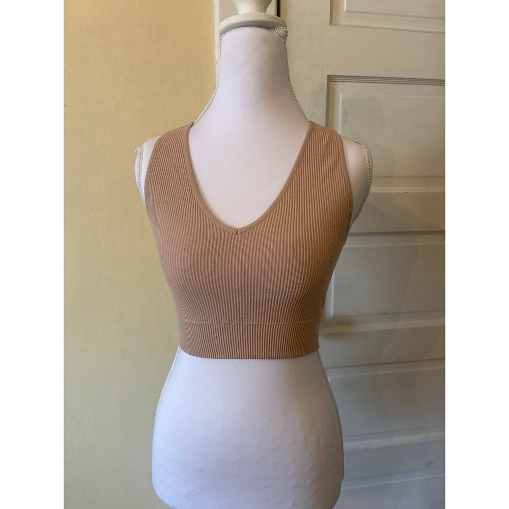 Crop Top womens workout compression athletic Vneck razorback nude juniors nwot